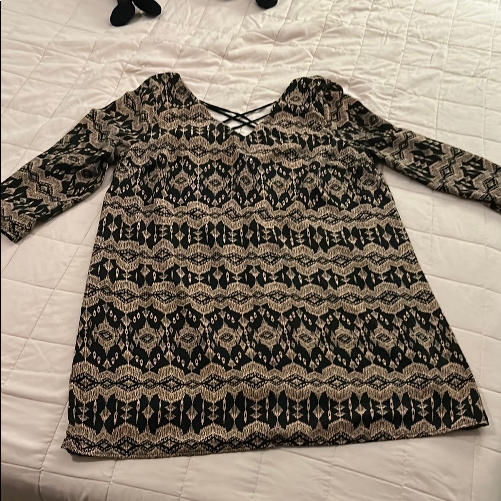 Patterned Black and Tan Women's Dress